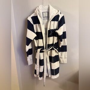 Aerie Navy and White Striped Hooded Robe.